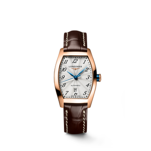 Longines Evidenza Automatic 26 × 30.6 mm Silver Flinqué Dial 18K Rose Gold Brown Alligator Strap [L2.142.8.73.2]