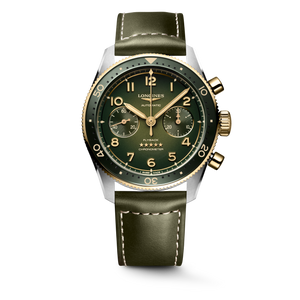Longines Spirit Flyback Automatic Chronograph 42 mm Green Dial Stainless Steel & 18K Yellow Gold Accents Green Leather Strap [L3.821.5.53.2]
