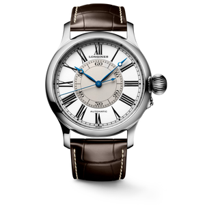 Longines Weems Second-Setting Automatic 47.5 mm White Lacquered Dial Brown Alligator Strap [L2.713.4.11.0]