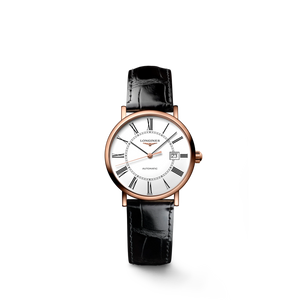 Longines Elegant Collection Automatic 27.20 mm White Matt Dial 18K Rose Gold Case Black Alligator Strap [L4.378.8.11.4]