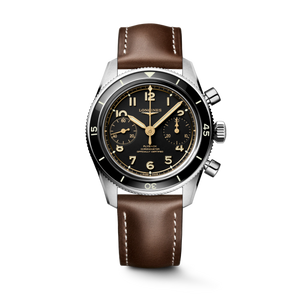 Longines Spirit Pilot Flyback Manual-Wind Chronograph 39.5 mm Steel & Ceramic Bezel Brown Strap [L3.721.4.53.2]