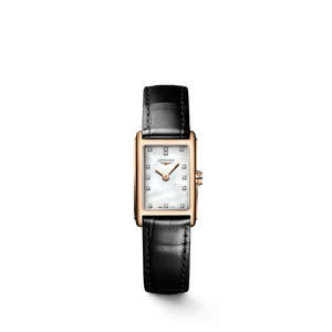Longines DolceVita Quartz White Mother-of-Pearl Diamond Dial 18K Rose Gold Case Black Strap [L5.258.8.87.0]