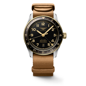 Longines Spirit Zulu Time Auto GMT 42 mm Anthracite Dial Steel & 18K Yellow Gold Brown Nylon [L3.812.5.53.9]