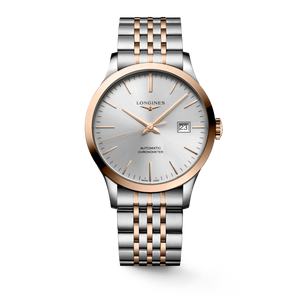 Longines Record Automatic 40 mm Silver Sunray Dial Stainless Steel & 18K Rose Gold Cap Bracelet [L2.821.5.72.7]