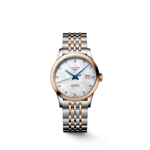 Longines Record White Mother-of-Pearl Dial Stainless Steel & 18 K Pink Gold Cap Bracelet Automatic 30 mm [L2.321.5.87.7]
