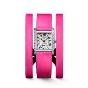 Longines Mini DolceVita Silver Dial With Roman Numerals, Diamond Bezel Pink Leather Strap Quartz 16.00 mm [L5.200.0.71.2]