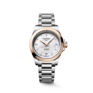 Longines Conquest Automatic Mother-of-Pearl Dial Diamonds 18K Rose Gold Bezel Steel Bracelet 34 mm [L3.430.5.87.6]