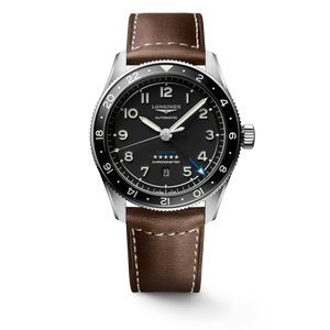 Longines Spirit Zulu Time Black Matt Dial With Black Ceramic Bezel Brown Leather Strap Automatic GMT 42 mm [L3.812.4.53.2]
