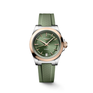 Longines Conquest Automatic Sunray Green Dial Stainless Steel & 18 k Pink Gold Cap Case Green Rubber Strap 34 mm [L3.430.5.02.9]