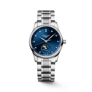 Longines Master Collection Automatic Moonphase Sunray Blue Diamond Dial Stainless Steel Bracelet 34 mm [L2.409.4.97.6]