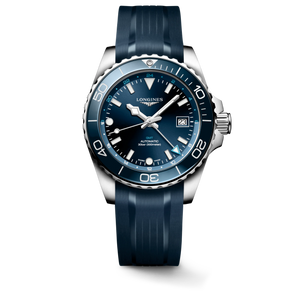 Longines HydroConquest GMT Automatic Sunray Blue Dial Blue Rubber Strap Stainless Steel & Ceramic Bezel 41 mm [L3.790.4.96.9]