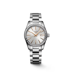 Longines Conquest Classic Quartz Sunray Silver Dial Diamond Bezel Stainless Steel Bracelet 29.50 mm [L2.286.0.72.6]