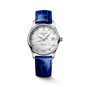 Longines Master Collection Automatic Mother-of-Pearl Dial with Diamond Hour Markers Blue Alligator Strap 34 mm [L2.357.4.87.0]