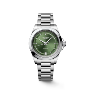 Longines Conquest Automatic Sunray Green Dial with Diamond Hour Markers Stainless Steel Bracelet 34 mm [L3.430.4.07.6]