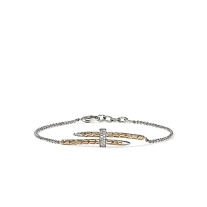 John Hardy Spear Station Bracelet – Sterling Silver & 14k Yellow Gold with Diamonds [BUZZP989572DI]