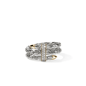 John Hardy Spear Triple Tier Ring – Sterling Silver & 14k Yellow Gold with Diamonds [RZZP986812DI]