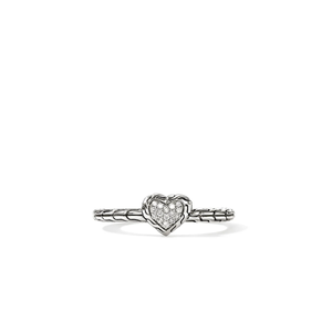 John Hardy JH Essential Heart Ring – Sterling Silver with Diamonds [RBP989762DI]