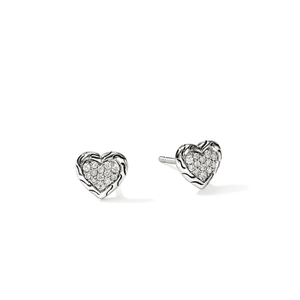 John Hardy JH Essential Heart Stud Earrings – Sterling Silver with Diamonds [EBP989662DI]