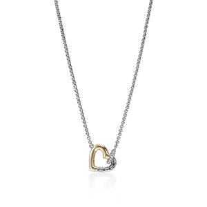 John Hardy JH Essential Heart Link Necklace – Sterling Silver & 14k Yellow Gold with Diamonds 1.5 mm [NZZP989722DI]