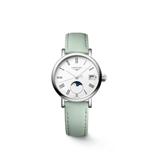 Longines Elegant Collection Moonphase Quartz Silver Dial Green Leather Strap 30 mm [L4.330.4.11.0]