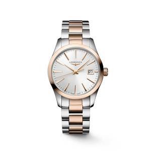 Longines Conquest Classic 34mm Silver Dial Quartz Stainless Steel & Red PVD Bracelet [L2.386.3.72.7]