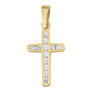 18K Yellow Gold Cubic Zirconia Cross Pendant Made in Italy [N1401]