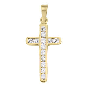 18K Yellow Gold Cubic Zirconia Cross Pendant Made in Italy [N1402]
