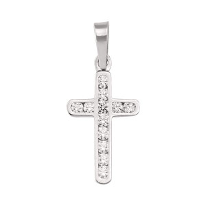 18K White Gold Cubic Zirconia Cross Pendant Made in Italy [N1404]