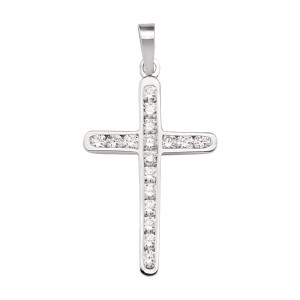 18K White Gold Cubic Zirconia Cross Pendant Made in Italy [N1406]