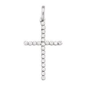 18K White Gold Cubic Zirconia Cross Pendant Made in Italy [N1426]