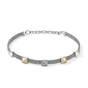 John Hardy Icon Stud Choker 14K Yellow Gold & Sterling Silver Diamonds 6MM [NZZP972172DI]
