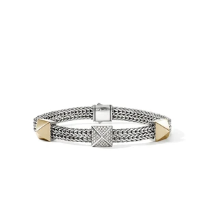 John Hardy Icon Stud Bracelet 14K Yellow Gold & Sterling Silver Diamonds 6MM [BUZZP989952DI]