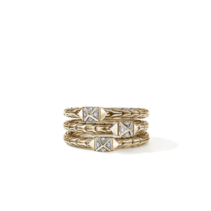 John Hardy Icon Stud Triple Row Ring 14K Yellow Gold Diamonds [RGGX972012DI]