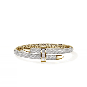 John Hardy Artisan Series Spear Flex Cuff 18K Yellow Gold Diamond Bracelet [BGP023099WDI]