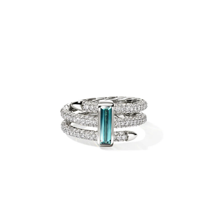 John Hardy Artisan Series Spear Wide Ring 18K White Gold Green Tourmaline Diamond Ring [RGP02327BGTMWDI]