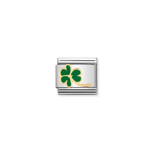 COMPOSABLE CLASSIC NATURE IN STAINLESS STEEL WITH ENAMEL AND 18K GOLD CLOVER WITH STEM