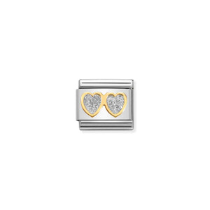 COMPOSABLE CLASSIC GLITTER SYMBOLS IN STEEL, ENAMEL AND 18K GOLD DOUBLE SILVER HEARTS