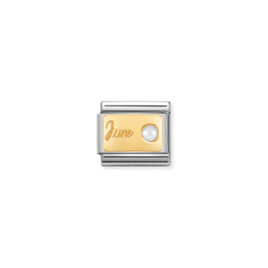 COMPOSABLE CLASSIC MONTH STONE IN STEEL, STONES AND 18K GOLD JUNE WHITE PEARL