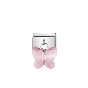 COMPOSABLE CLASSIC LINKS IN STAINLESS STEEL WITH CRYSTAL BUTTERFLIES PINK