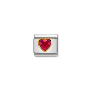 COMPOSABLE CLASSIC HEART FACETED CZ IN STEEL AND 18K GOLD RED