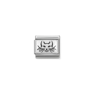 COMPOSABLE CLASSIC OXYDISED PLATES 2 IN STEEL AND 925 STERLING SILVER CAT