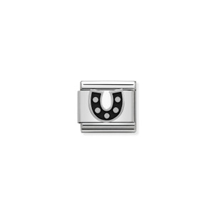 COMPOSABLE CLASSIC SYMBOLS IN STAINLESS STEEL , ENAMEL AND 925 STERLING SILVER BLACK HORSESHOE