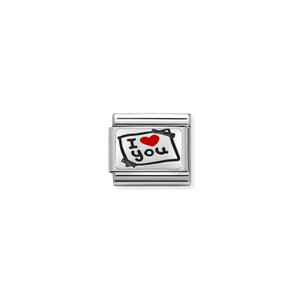 COMPOSABLE CLASSIC OXIDIZED PLATES IN STEEL, ENAMEL AND 925 STERLING SILVER I LOVE YOU CARD