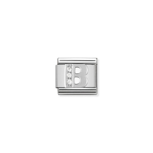 COMPOSABLE CLASSIC ALPHABET STAINLESS STEEL, CUBIC ZIRCONIA AND 925 STERLING SILVER B