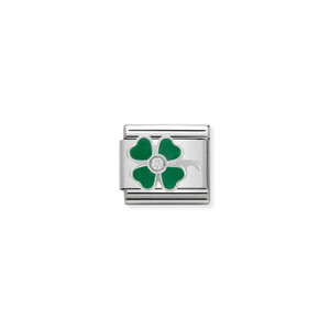COMPOSABLE CLASSIC SYMBOLS STAINLESS STEEL, ENAMEL, 1 CUBIC ZIRCONIA AND 925 STERLING SILVER GREEN CLOVER