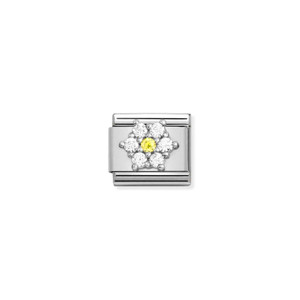 COMPOSABLE CLASSIC SYMBOLS STEEL, CZ AND 925 STERLING SILVER RICH WHITE AND YELLOW FLOWER