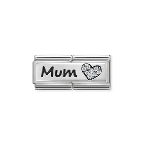 COMPOSABLE DOUBLE CLASSIC SYMBOLS STEEL CUB ZIRCON AND 925 STERLING SILVER MUM AND HEART