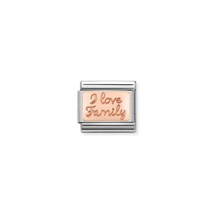COMPOSABLE CLASSIC PLATES IN STAINLESS STEEL WITH 9K ROSE GOLD CUSTOM I LOVE FAMILY PLATE