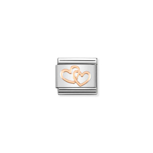 COMPOSABLE CLASSIC SYMBOLS STEEL AND 9K ROSE GOLD LINKED HEARTS