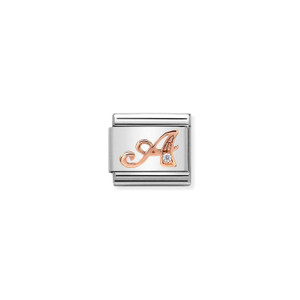 COMPOSABLE CLASSIC LETTERS STEEL, ZIRCON AND 9K ROSE GOLD A